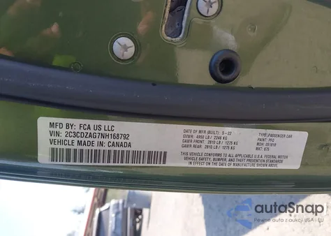 2022 Dodge Challenger Sxt z USA, uszkodzony, nr VIN 2C3CDZAG7NH168792